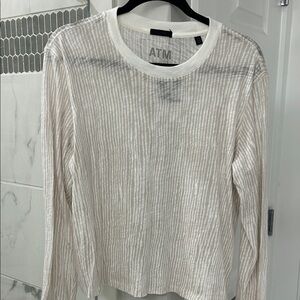 ATM Anthony Thomas Melillo Women's White Striped Long Sleeve Top